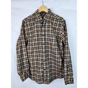 Eddie Bauer Mens Flannel Shirt Medium Tan Plaid Classic Fit Long Sleeve Top